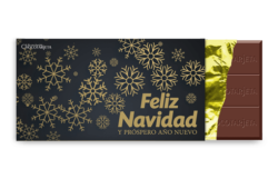 Barra de chocolate con tarjeta navideña "Feliz Navidad y Próspero año nuevo".